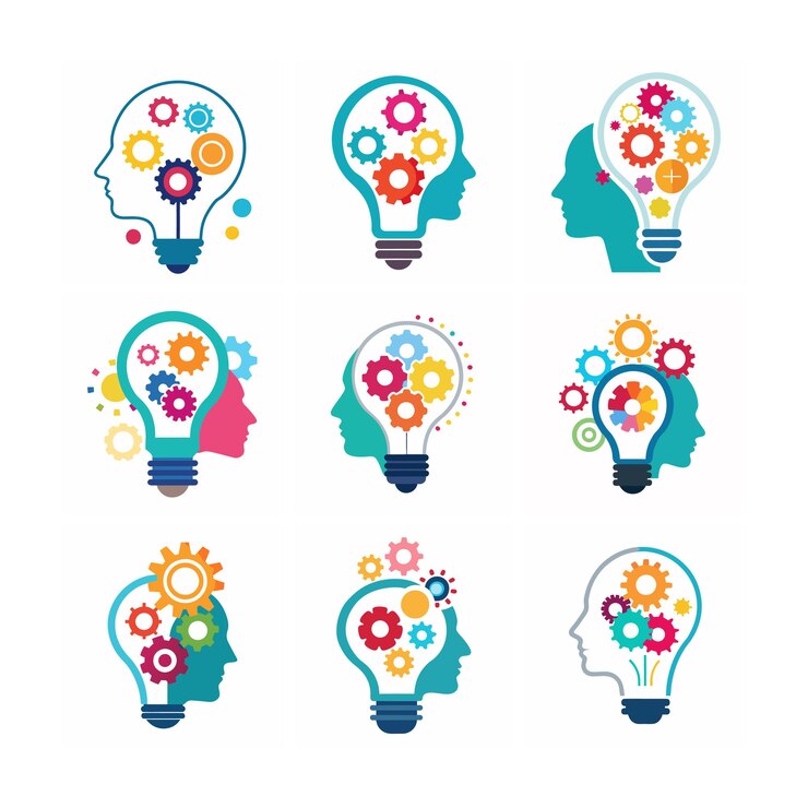Creative Thinking Concept with Colorful Gears Inside Human Head Outline