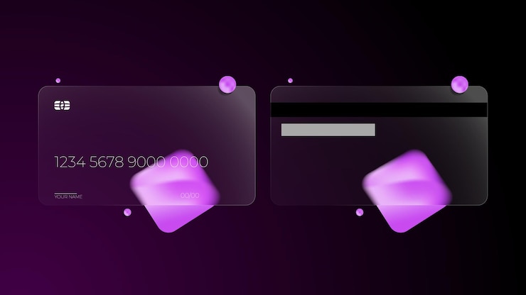 Vector credit card template front and back futuristic layout with modern trendy gradient glass morphism
