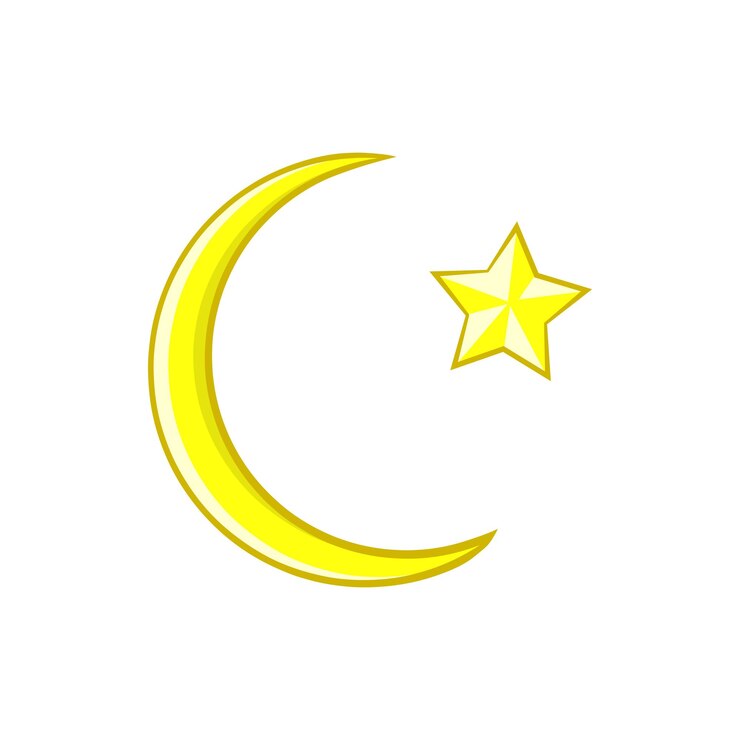 Vector crescent and star cartoon icon icon in cartoon style on a white background