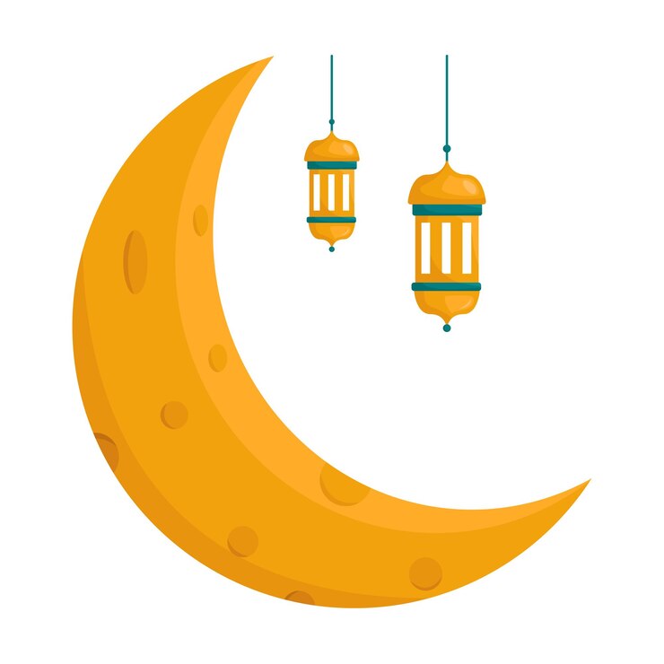 Vector crescent monn with lampion illustration