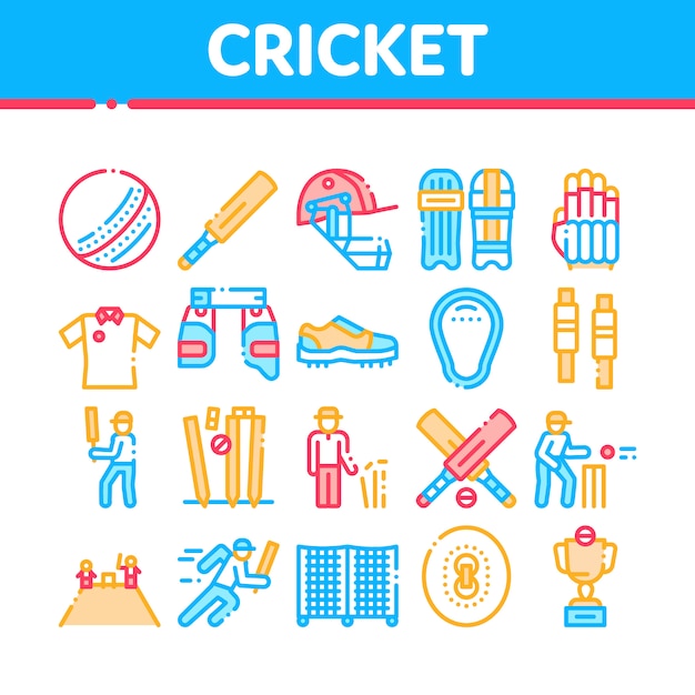 Cricket Game Collection Elements Icons Set