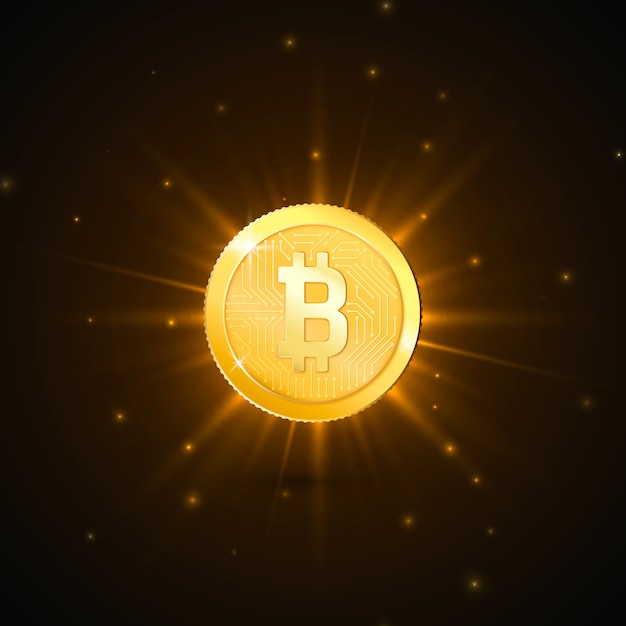 Crypto currency golden coin with  bitcoin symbol. Futuristic technology  digital money concept