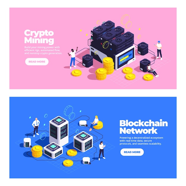 crypto mining and blockchain network banners