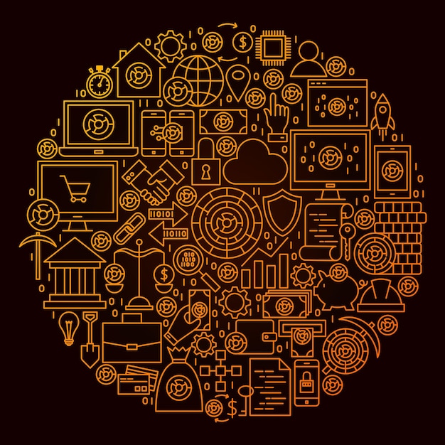 Cryptocurrency Line Icon Circle Concept. Vector Illustration of Financial Objects.