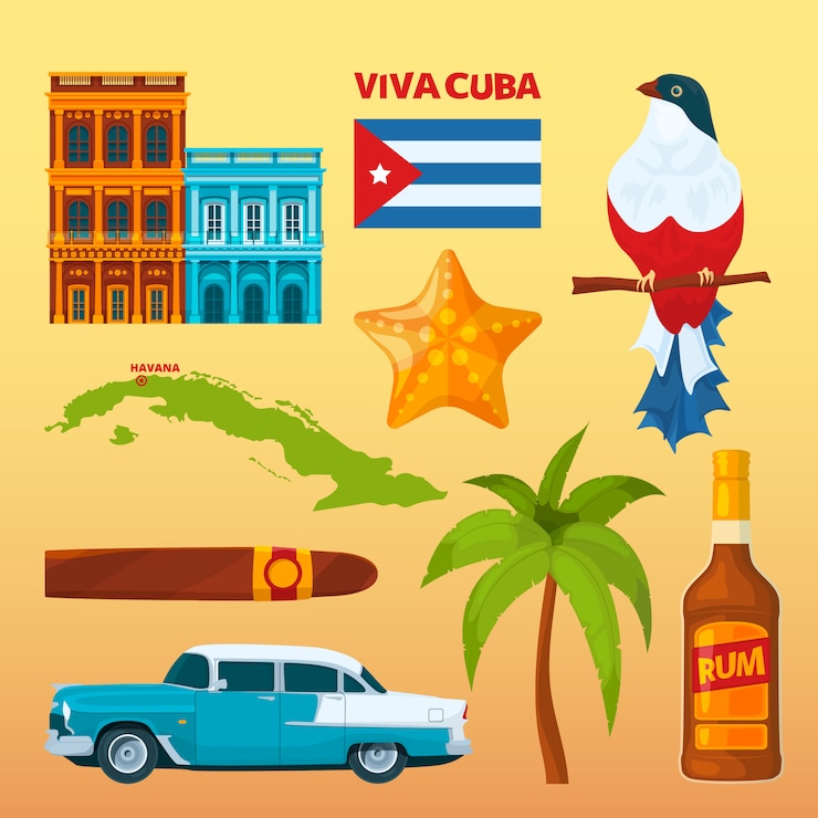 Vector cuba landmarks and cultural symbols