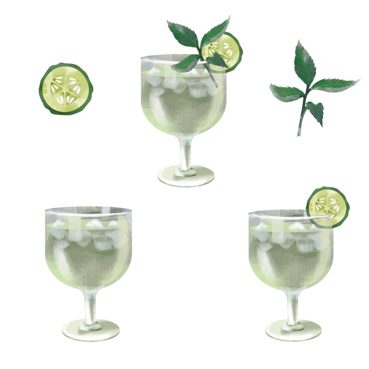 Vector cucumber mint martini  watercolor cocktail illustration