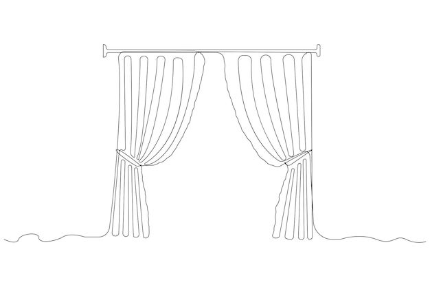 curtains oneline art drawing minimalist window curtain continuous outline vector
