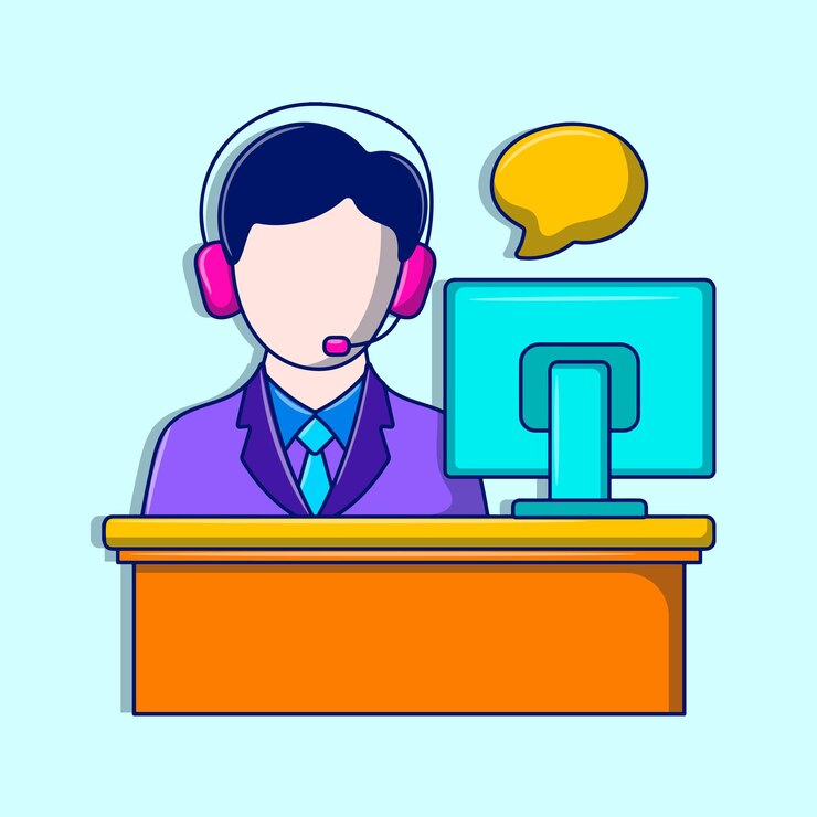 Vector customer service illustration with colored hand drawn outline doodle style