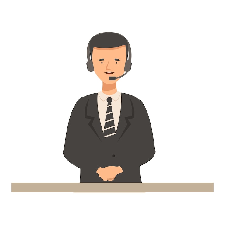 Vector customer service representative is smiling while speaking into his headset