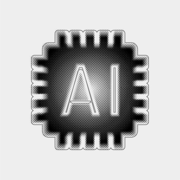 customizable halftone vector artificial intelligence icon with black line design