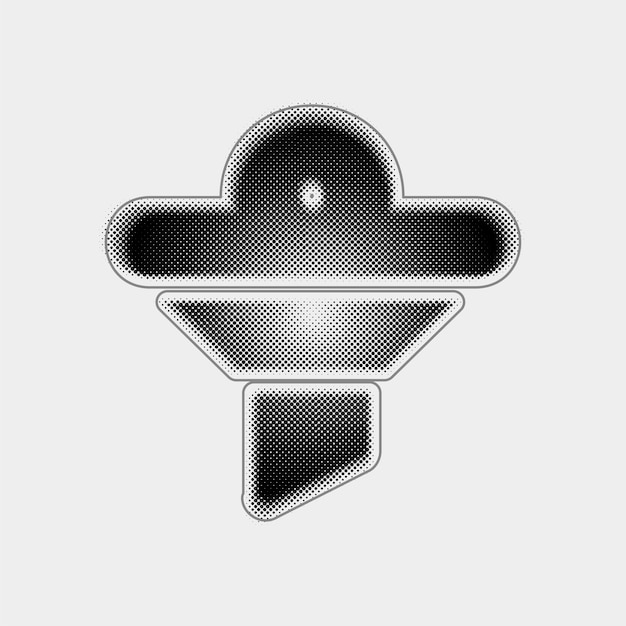 Customizable Halftone Vector Funnel Filter Icon with Black Line Design