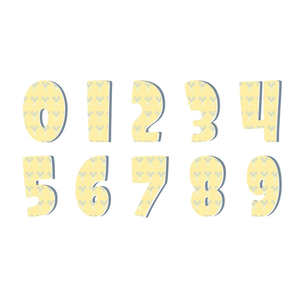 Cute 3D numbers with scissors Vector illustration Element for design Kids alphabet