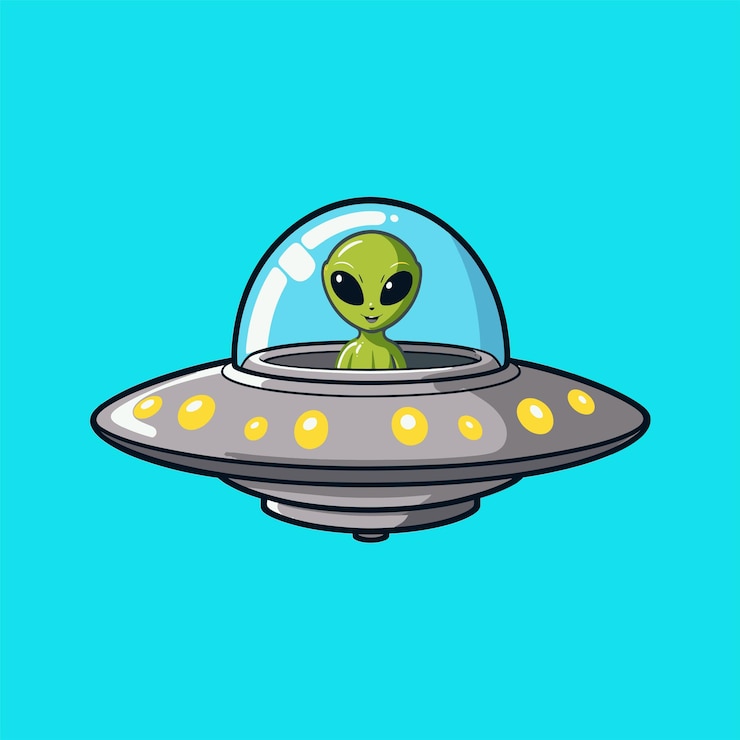 Vector cute alien riding ufo in space cartoon vector