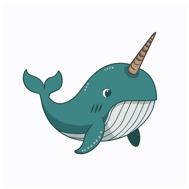 Cute and adorable cartoon narwhal vector white background