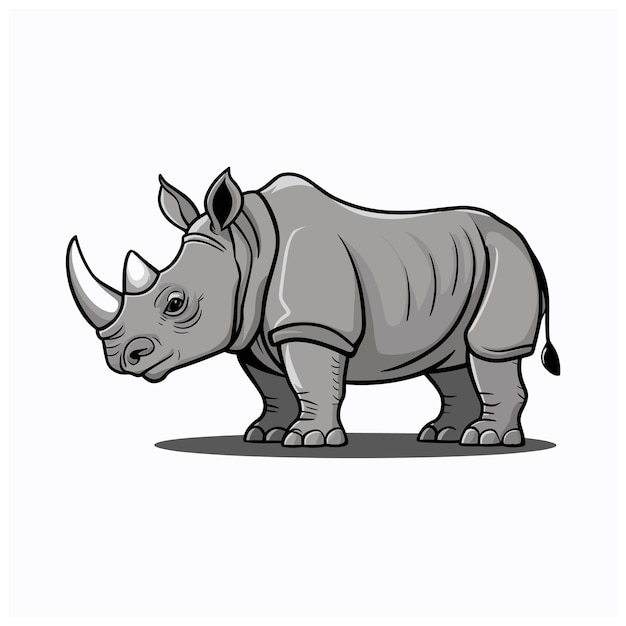 cute and beautiful rhinos different poses cartoon animal design flat vector illustration isolated on white background