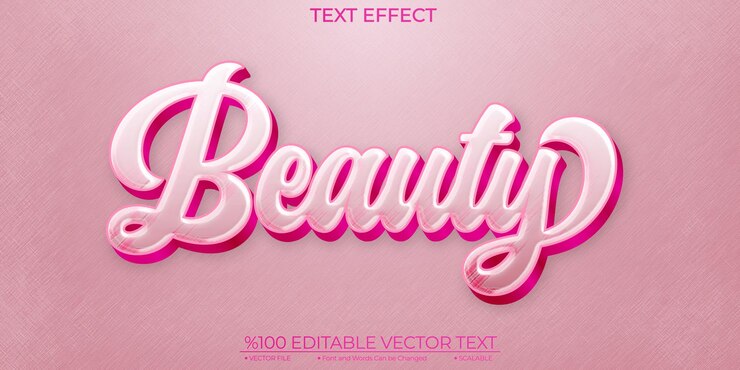 Cute and Curly Text Beauty Template Editable 3d Vektor Text Effect