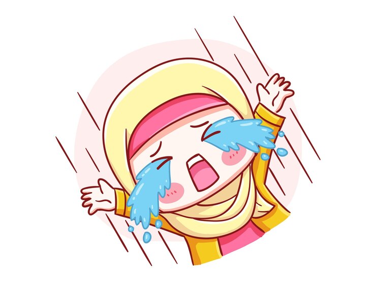 Vector cute and kawaii hijab girl crying out loud manga chibi illustration