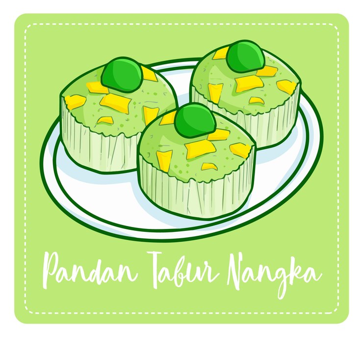 Vector cute and yummy "pandan tabur nangka", a sweet meals from indonesia. made from pandanus combined with jackfruit.