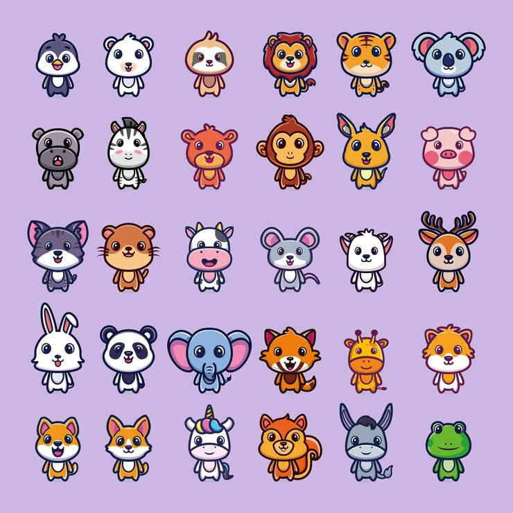 cute animal icon collection set vector