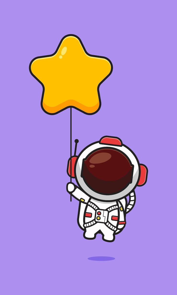 Vector cute astronaut holding star balloon cartoon icon illustration. design isolated flat cartoon style