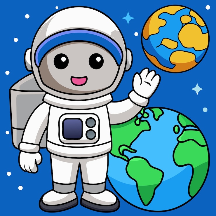 Vector cute astronaut waving hand on earth cartoon vector icon illustration science technology icon concept isolated premium vector flat cartoon style