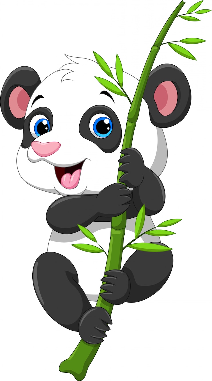 Vector cute baby panda hanging on a bamboo tree