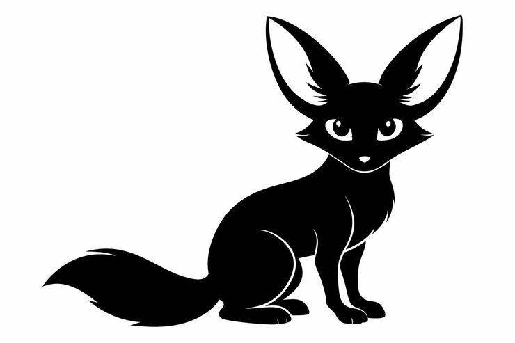 Vector cute black fennec fox silhouette