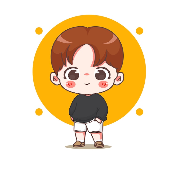 Vector cute boy posing hand in pocket cartoon character korean style fashion people expression concept