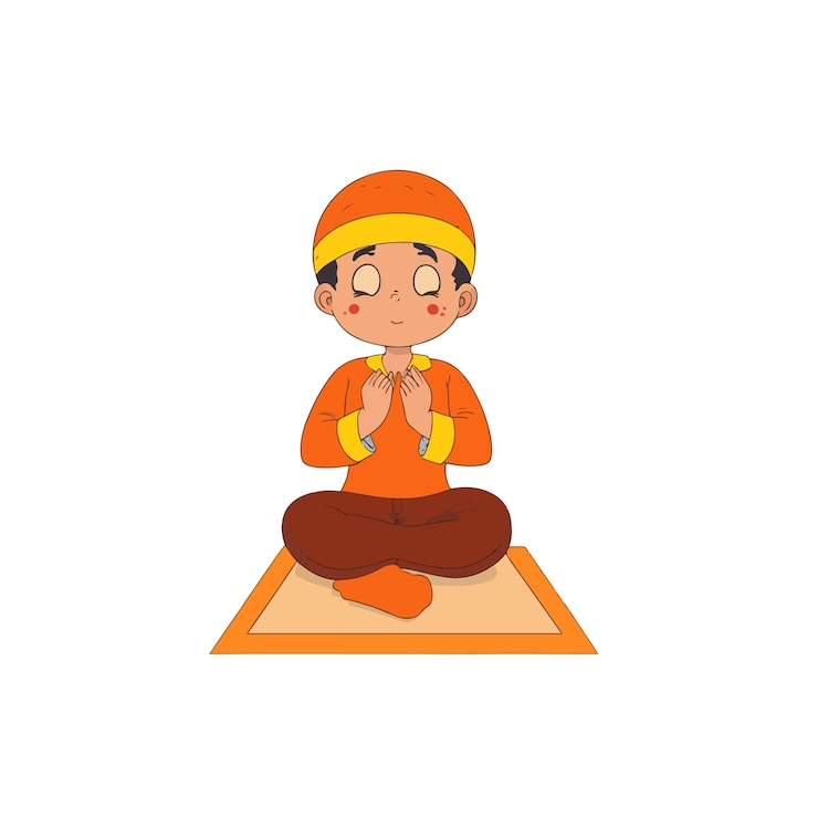 Vector cute boy praying vector illustration