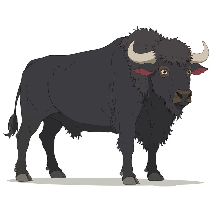 Vector cute buffalo cartoon character with child drawing style