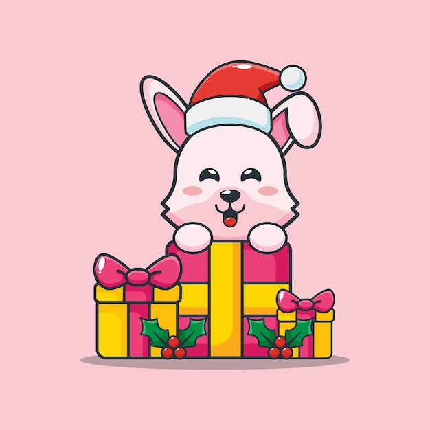 Cute bunny and christmas gift box Cute christmas cartoon illustration