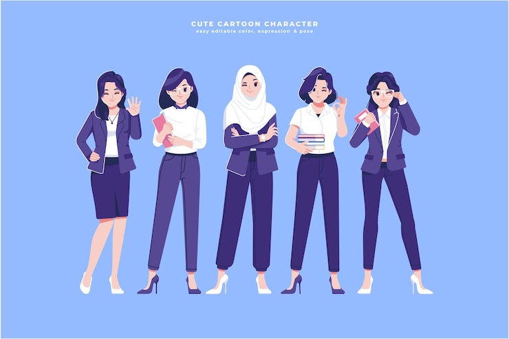 Vector cute business woman cartoon character collection
