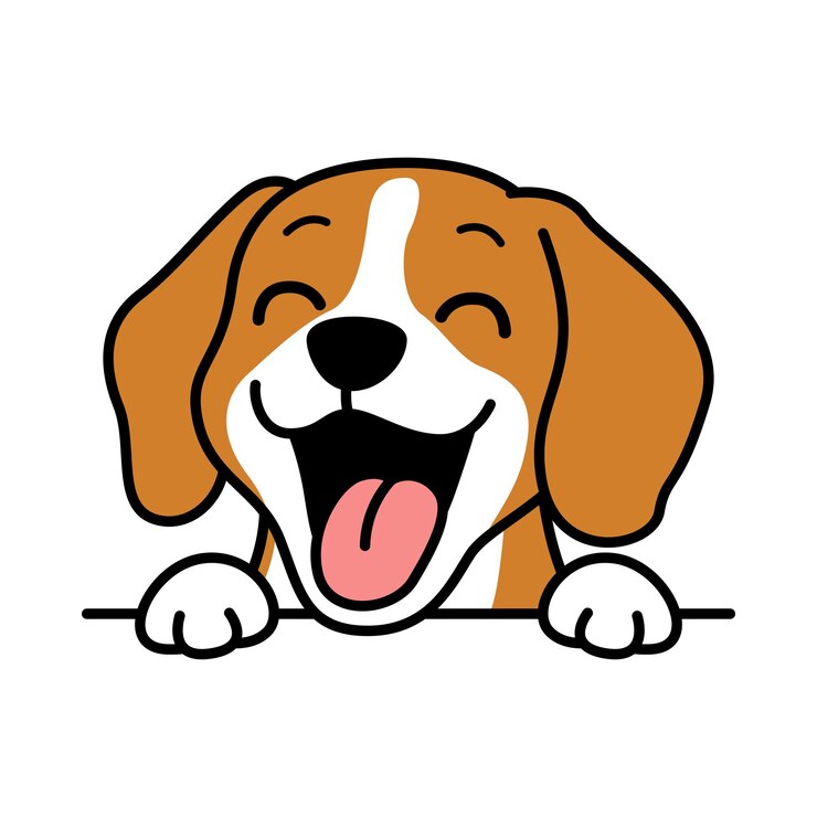 Vector cute cartoon beagle dog with a happy face eyes closed mouth open and tongue out vector illustration