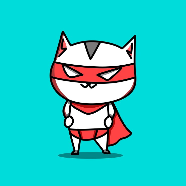 cute cartoon cat with superheroes costume