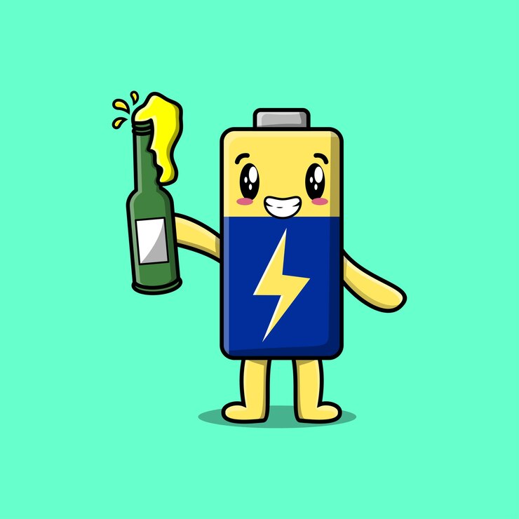 Cute cartoon character Battery with soda bottle in modern cute style design flat illustration