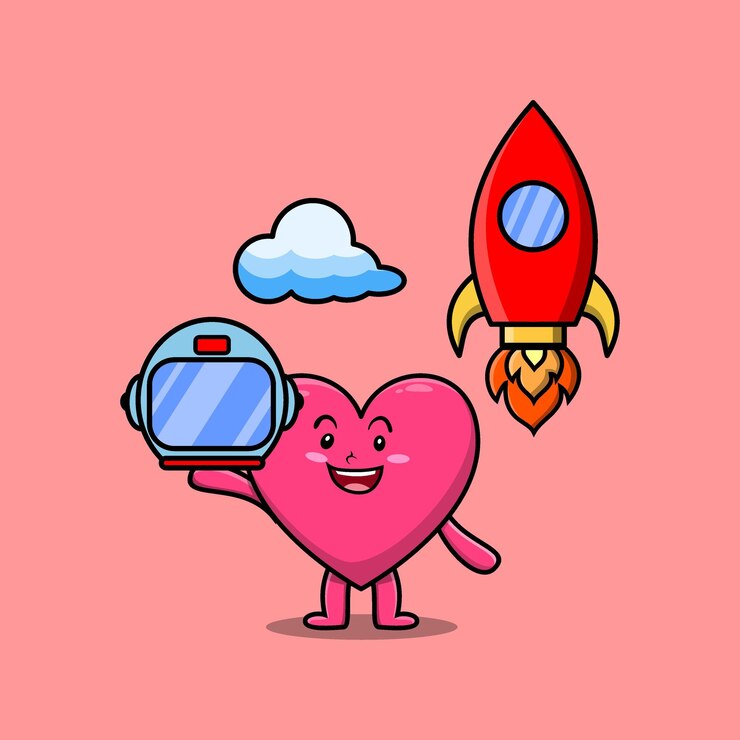 Cute cartoon character Lovely heart as astronaut