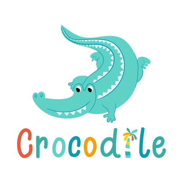 Cute cartoon crocodile hand drawn vector illustration isolated on white background