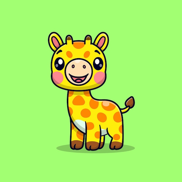 Cute Cartoon Giraffe Standing Vector Icon Illustration Animal Nature