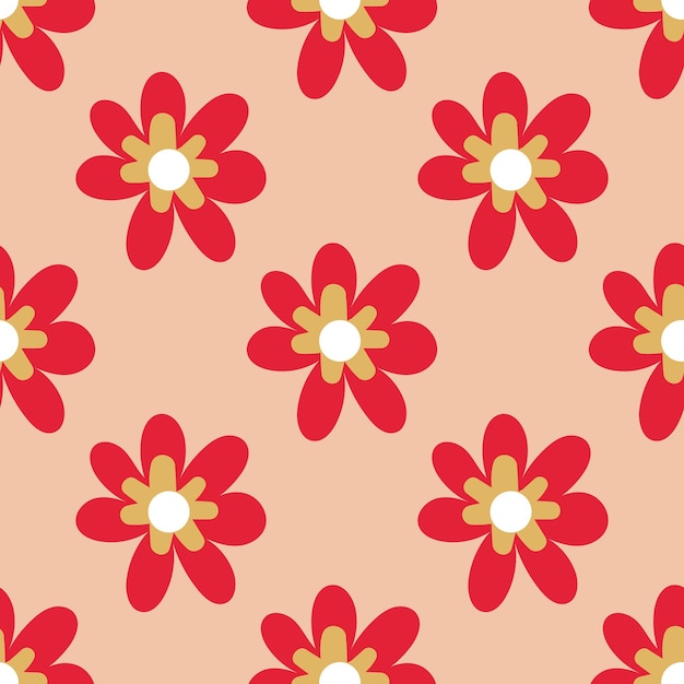 cute cartoon polka dot flowers in flat style seamless pattern. floral childlike style background.