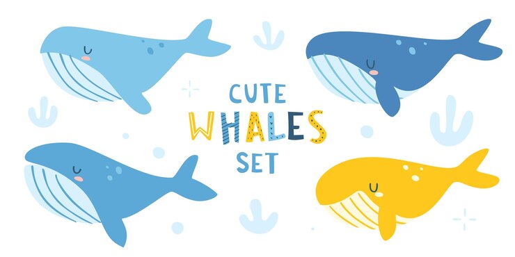 Cute cartoon sleeping whales set