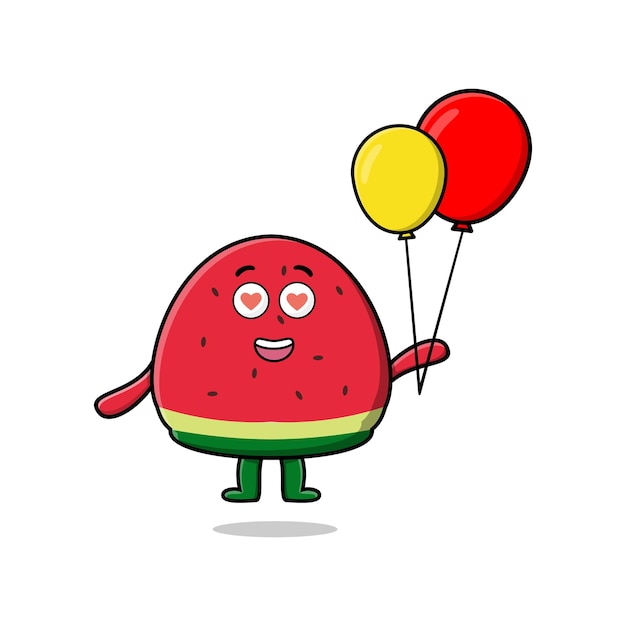 Cute cartoon watermelon floating with balloon cartoon vector illustration concept flat cartoon style
