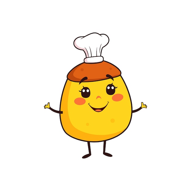 cute cartoon yorkshire pudding character with chef hat smiling on white background vector