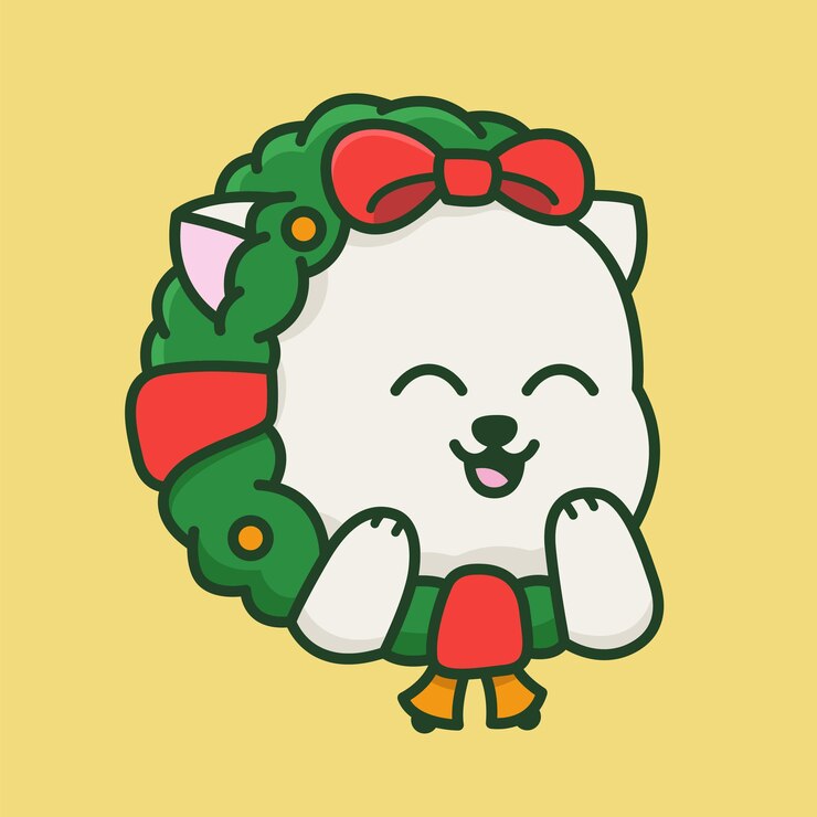 Vector cute cat in christmas wreath cartoon