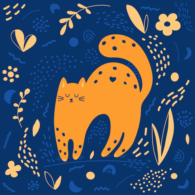 Cute cat on blue background