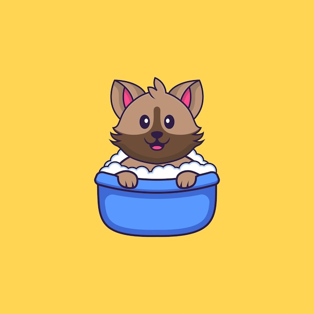 Cute cat taking a bath in the bathtub. Animal cartoon concept isolated.
