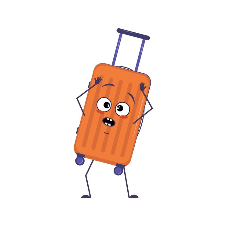 Cute character of vacation suitcases with emotions in a panic grabs his head
