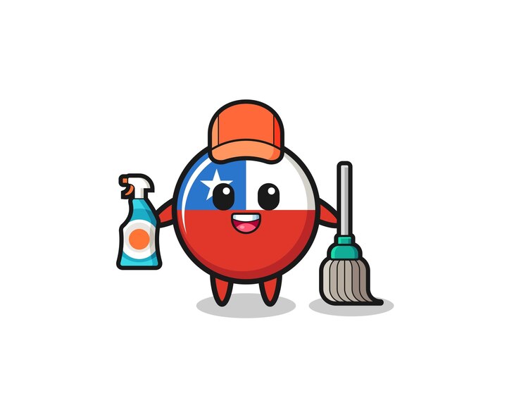 Vector cute chile flag character as cleaning services mascot cute design