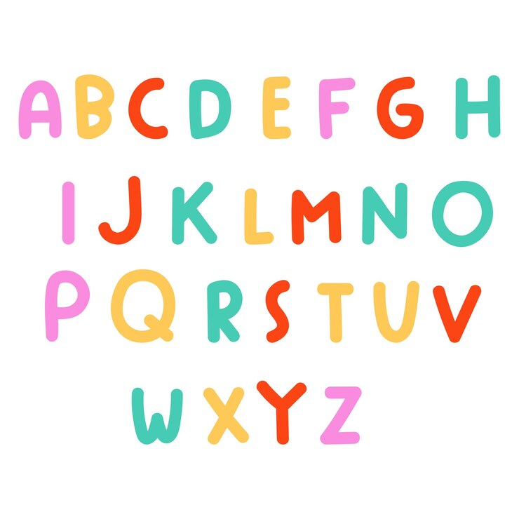 Cute colorful alphabet Children education Flat design Hand drawn vector illustration