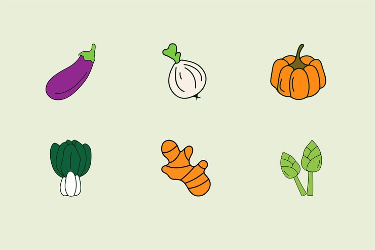 Vector cute colorful vector icons with different types of fruits and vegetables