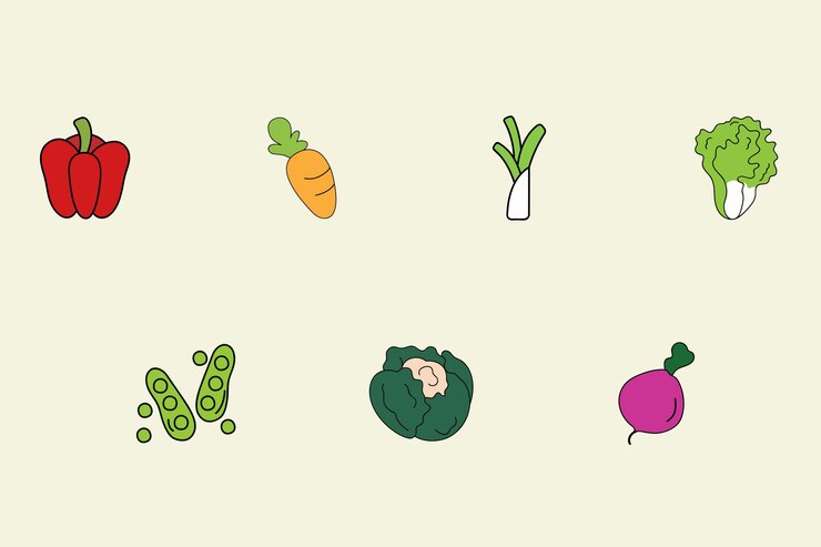 Vector cute colorful vector icons with different types of fruits and vegetables